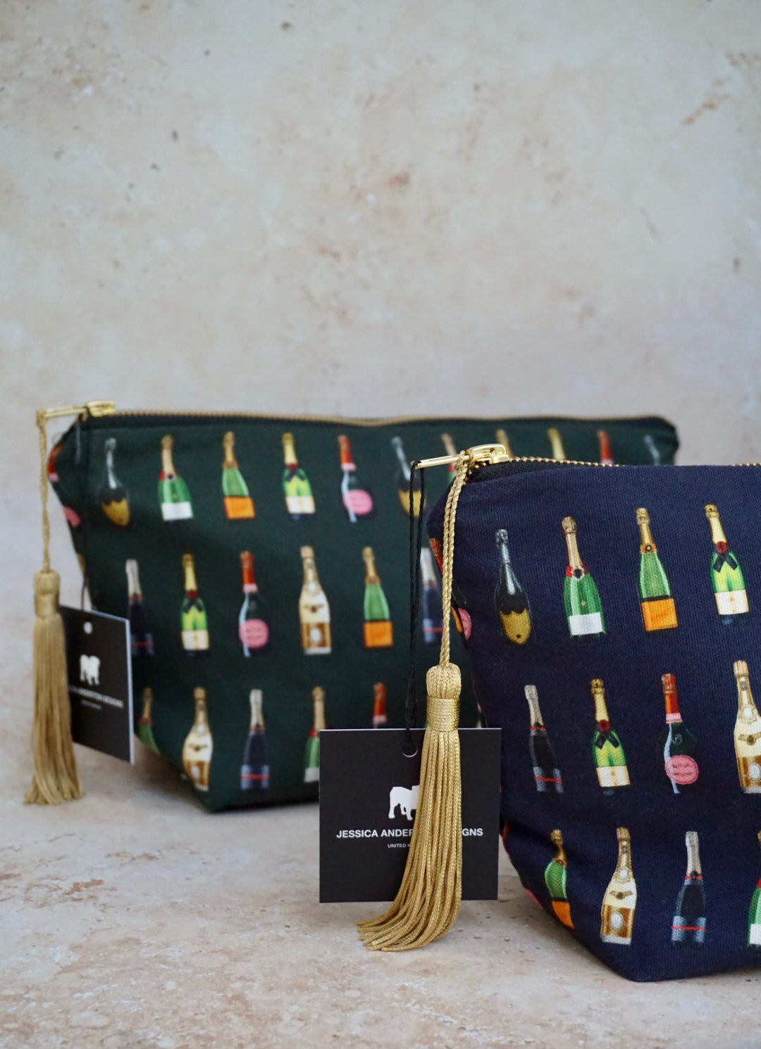 Champagne and Fizz Makeup Bags Jessica Anderton Designs Cosmetic Bags