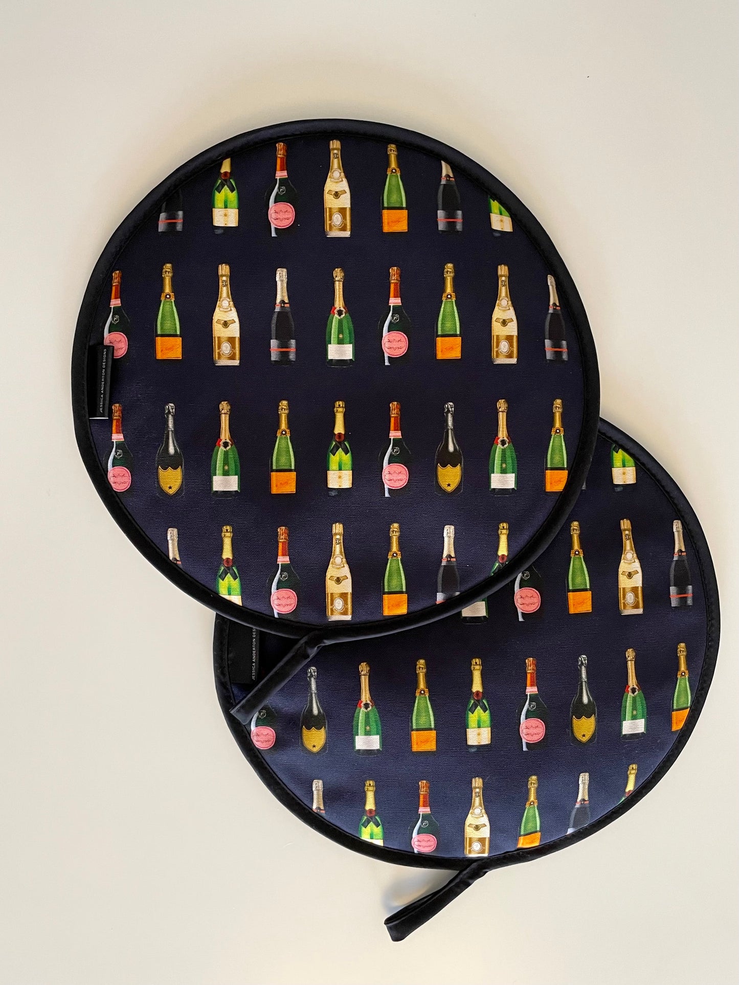 Champagne bottle AGA Hob Cover navy colourful