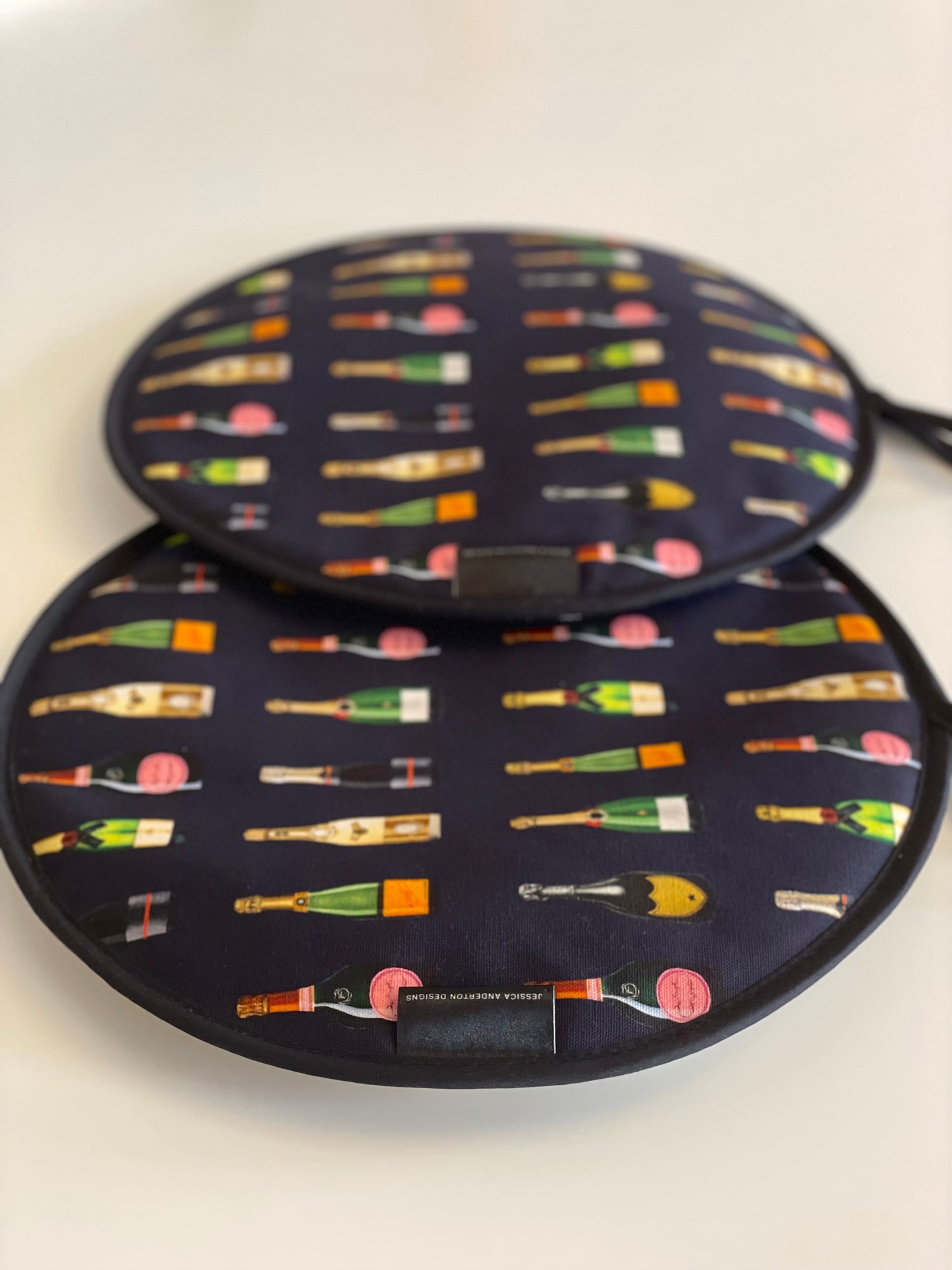 Champagne bottle AGA Hob Cover navy colourful