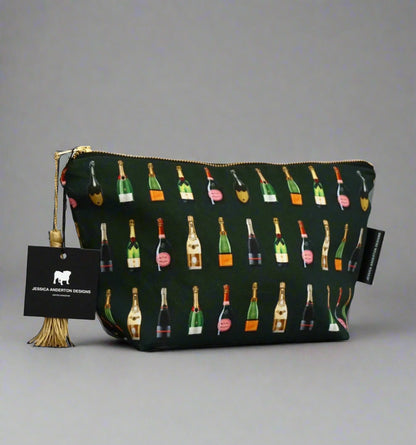 Champagne and Fizz Dark Green Makeup Bag Jessica Anderton Designs