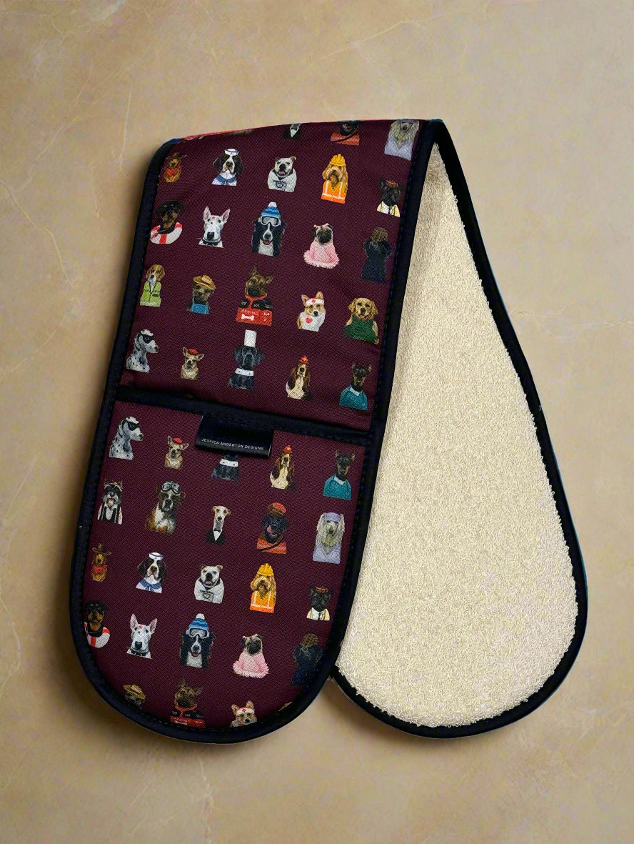 DOGS Double Oven Gloves BERRY Jessica Anderton Designs