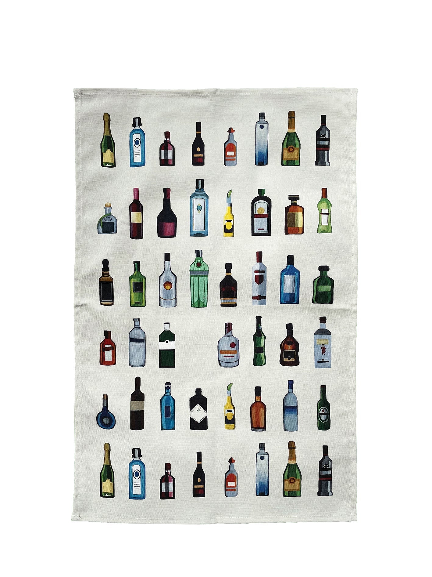 Bar Tea Towel Alcohol bottles multi coloured print 
