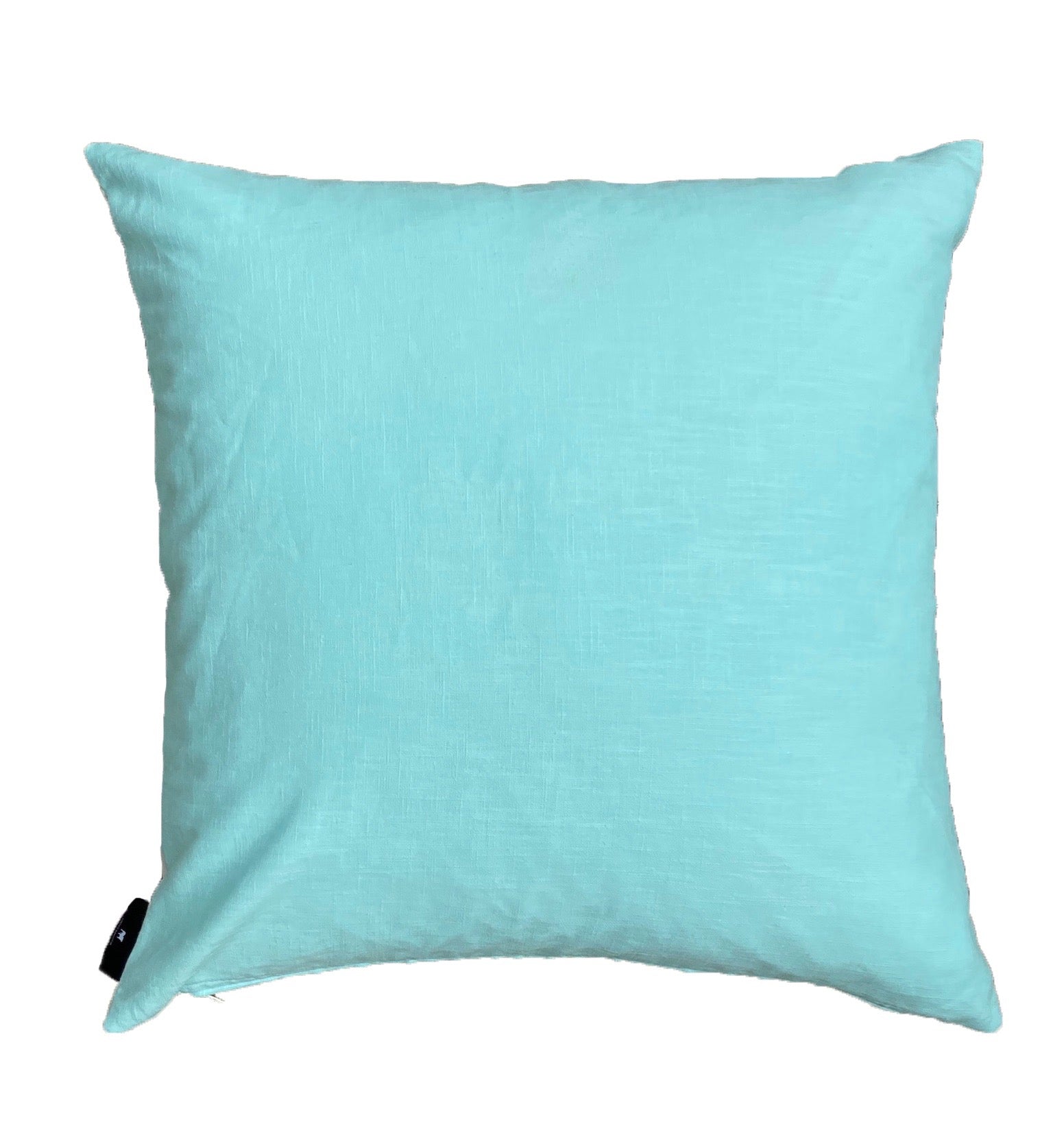 reverse of cushion mint colour linen