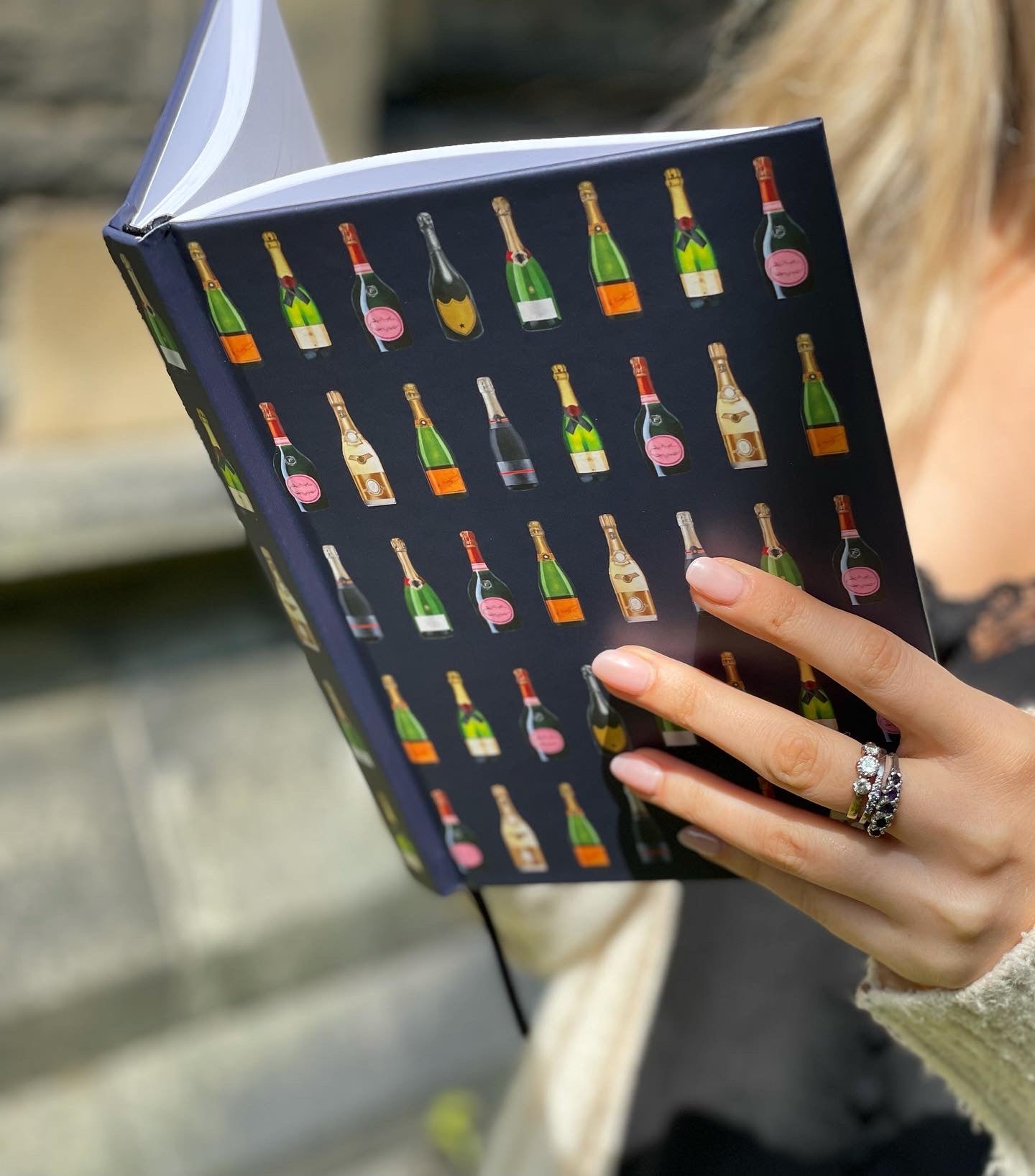 notebook champagne design navy book hardback hand rings