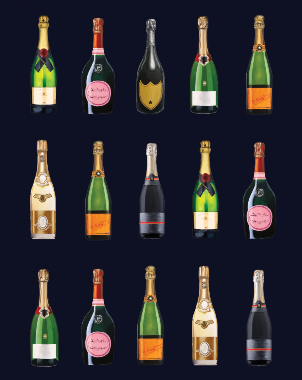 Navy Champagne & Fizz Design Hand painted Jessica Anderton Designs 