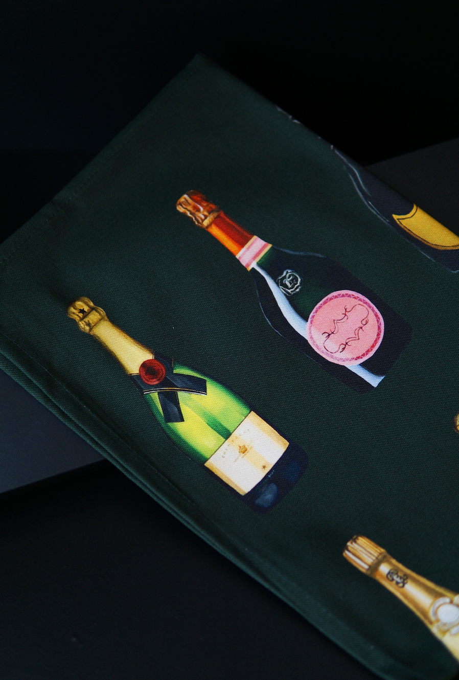 Champagne and Fizz Tea Towel Dark Green Gifts Homeware
