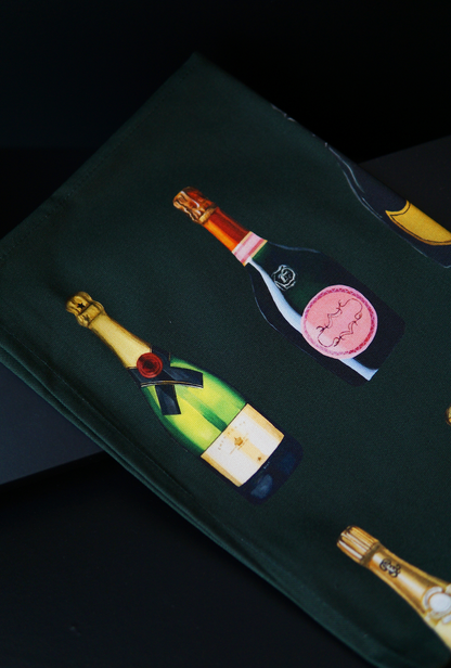 Champagne and Fizz Tea Towel Dark Green Gifts Homeware