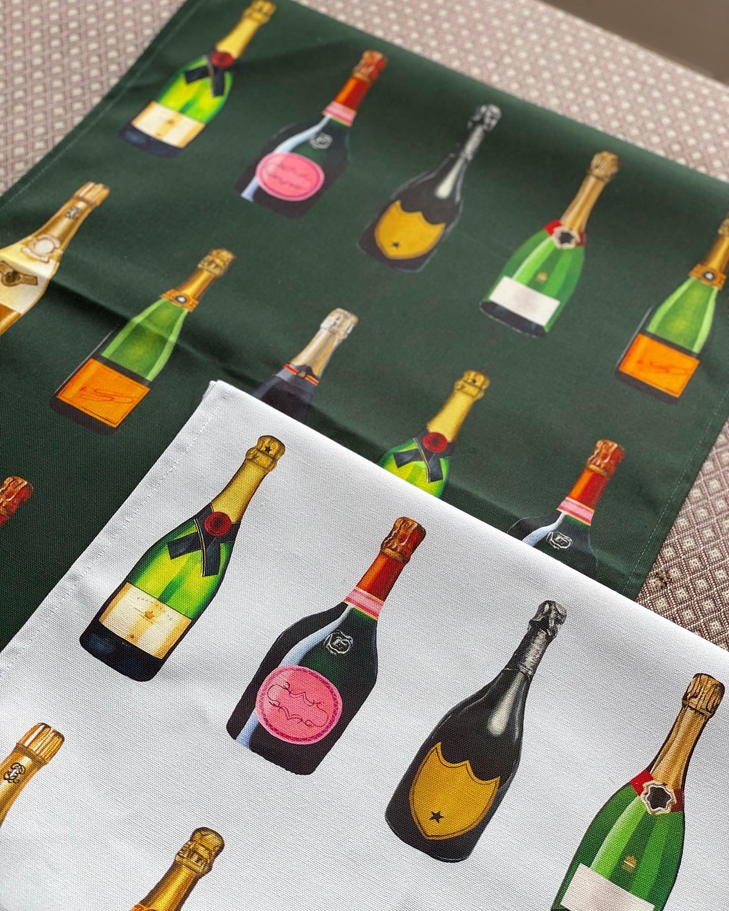 Icy White and Dark Green Champagne and Fizz Tea Towels