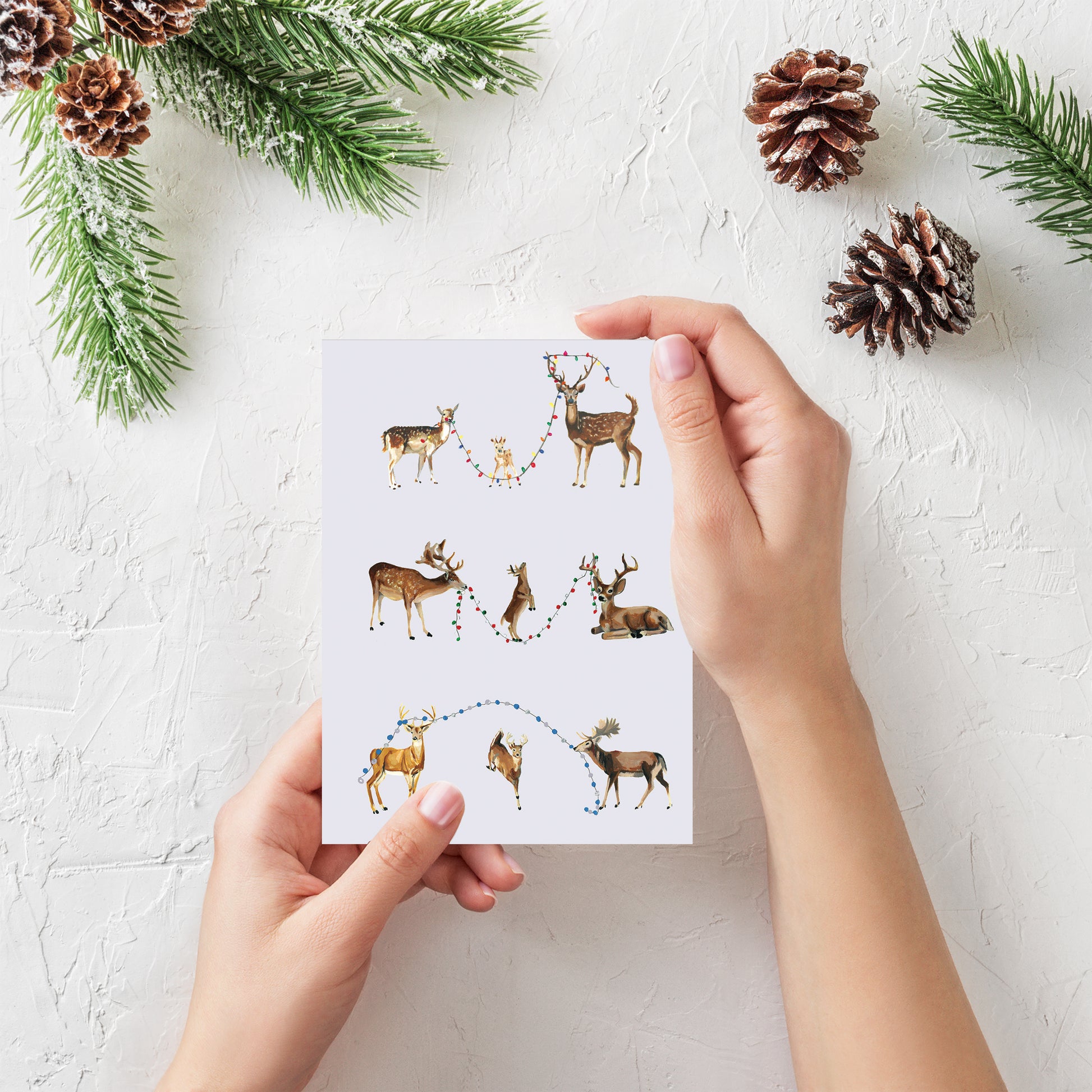 Christmas Cards Charity Deers skipping christmas lights