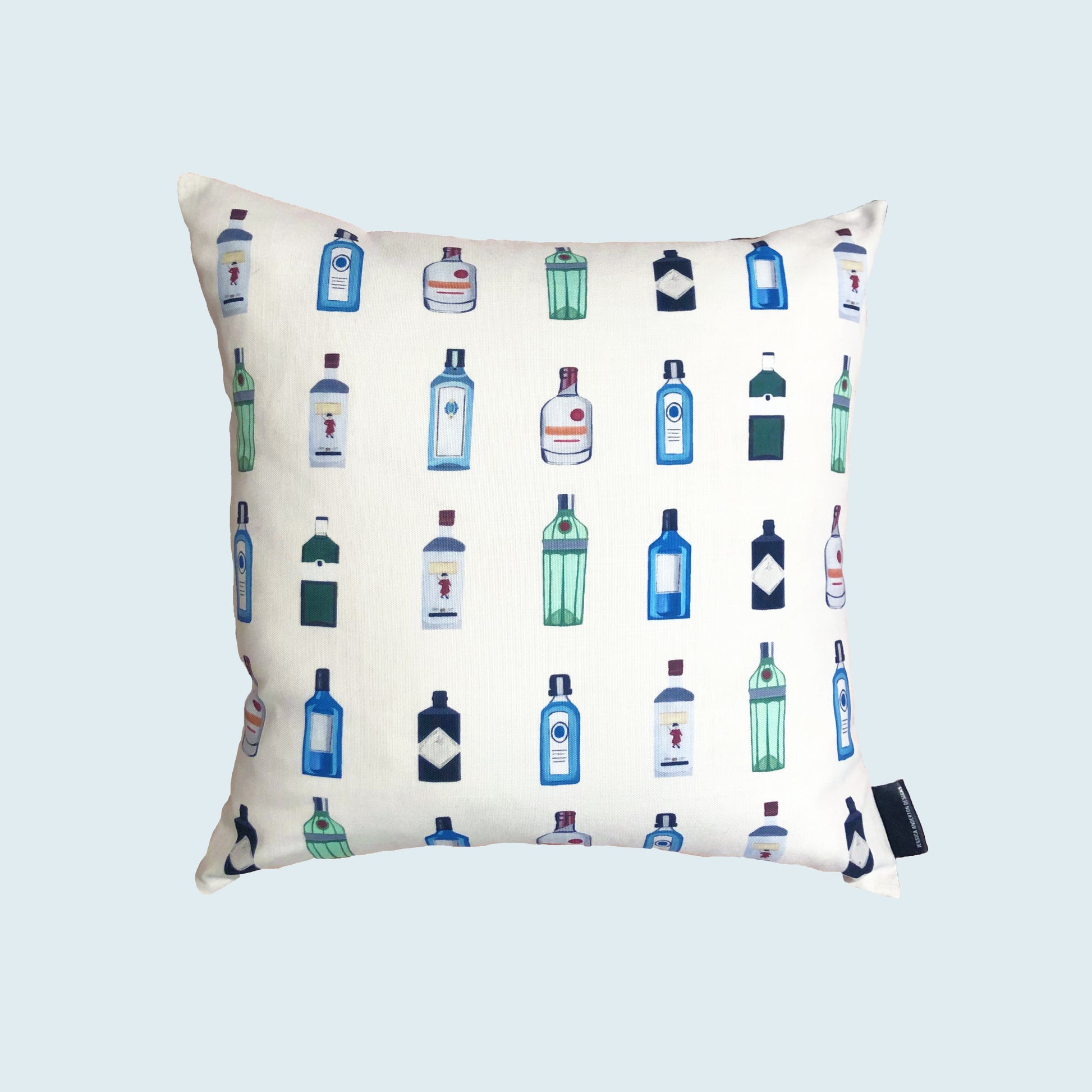 Gin Cushion bottles white and colourful 