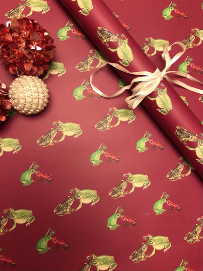wrapping paper gift wrap presents frogs kissing mistletoe
