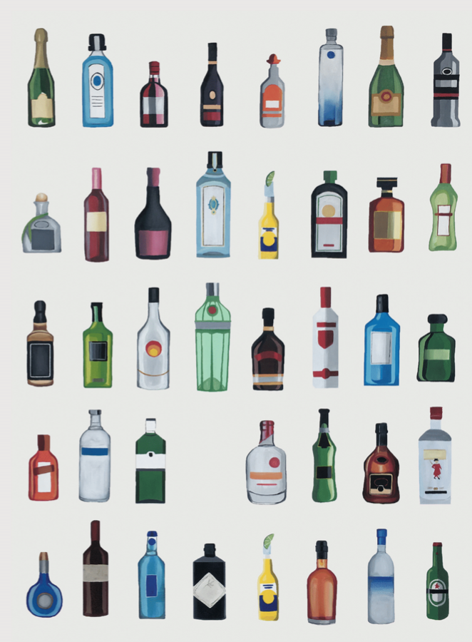Bar alcohol bottles artwork